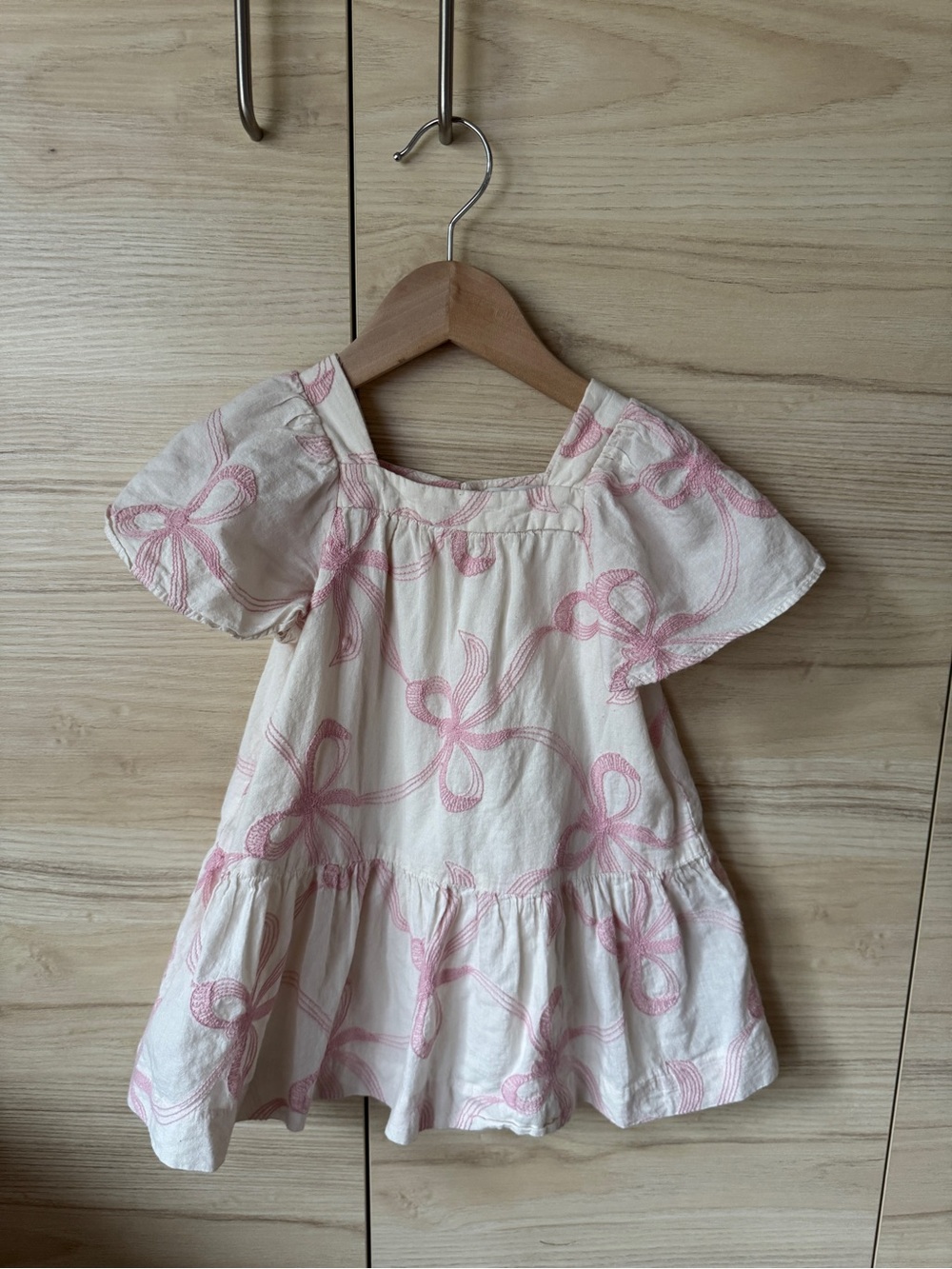Zara Cream Dress with Pink Bow Motif